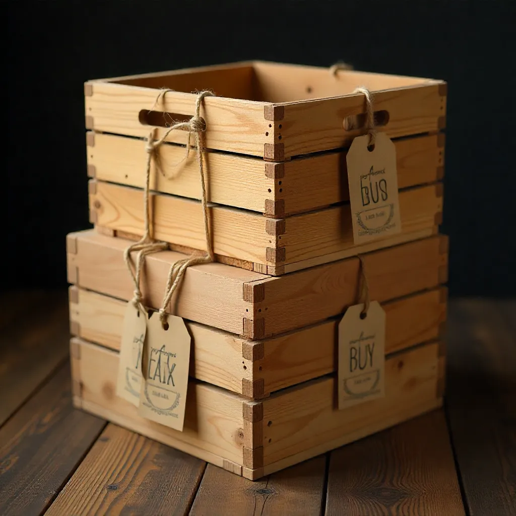 Stapelbare kratten met natuurlijke houttextuur