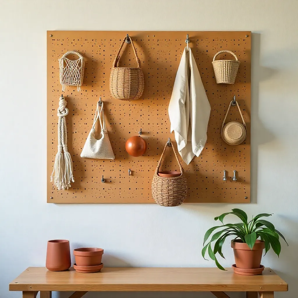 Wandgemonteerd pegboard van berkenhout